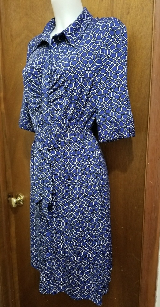 Laundry Shelli Segal blue ruched print shirt dress - Picture 2 of 6
